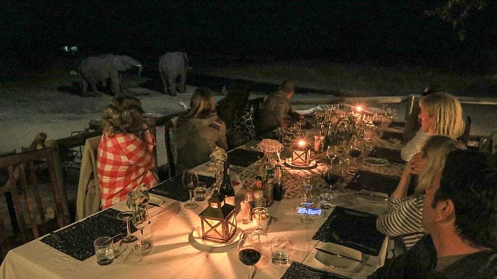 Imvelo Safari Lodges-Nehimba-elephants-visiting-at-dinner