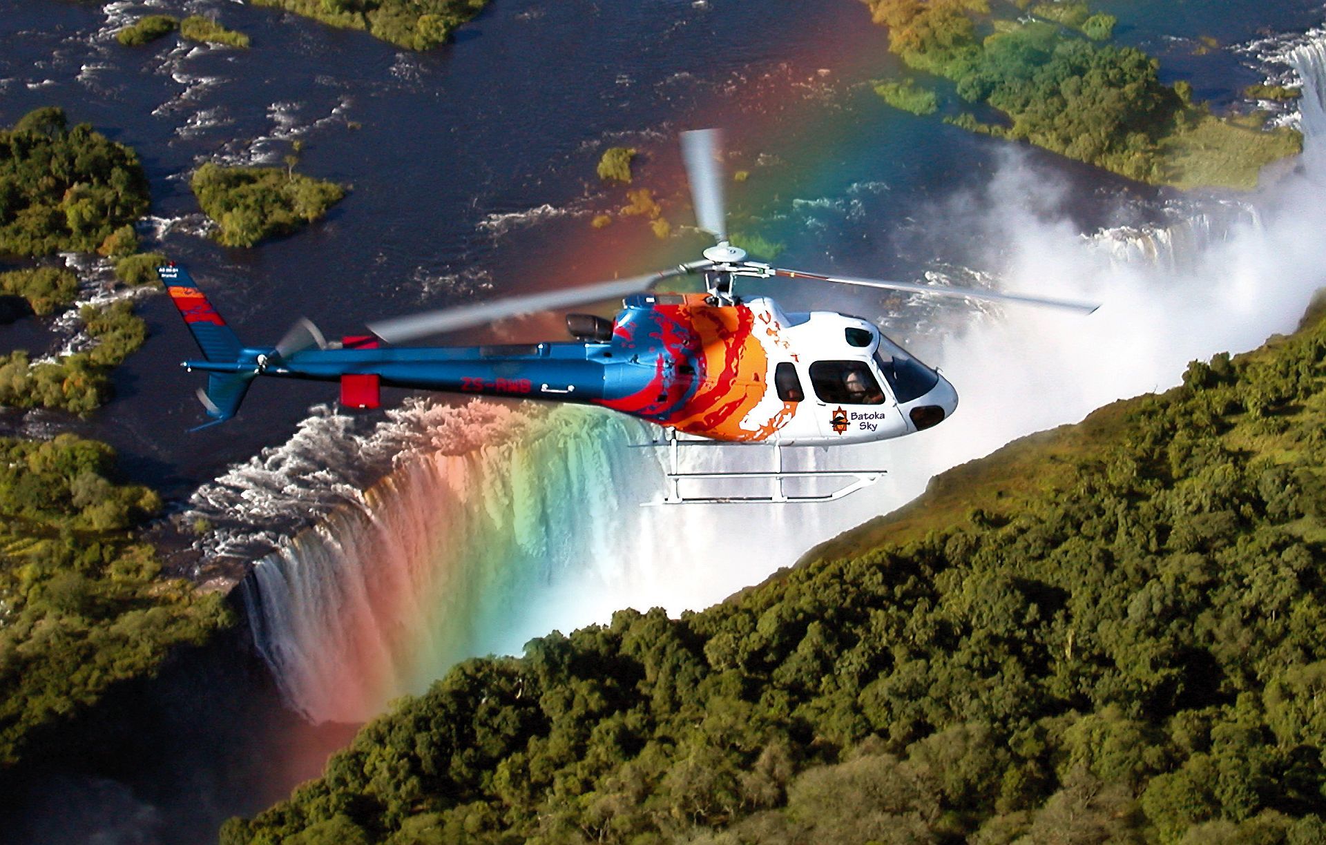 helicopter over Victoria Falls Zimbabwe safari